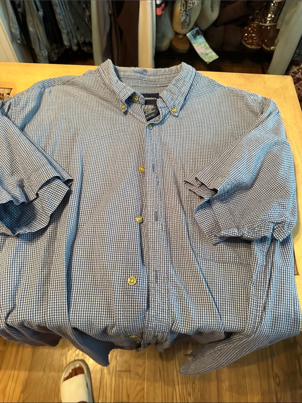 Catalina Blue Gingham Short-Sleeve Button-Down Shirt
